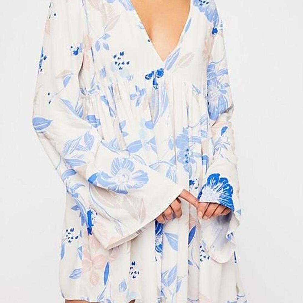 Free People Bella Printed Tunic Mini Dress with Bell Sleeves Size Small